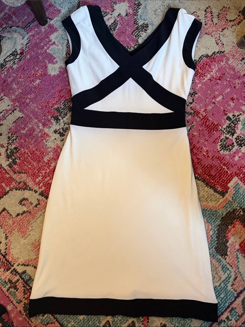 Joseph Ribkoff Black and White V-Neck Sheath Dress